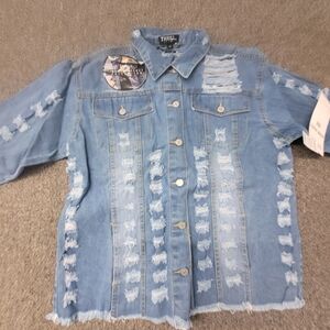 * Thrill Jeans  3X Denim Jacket Button Down Distressed destroyed damaged button